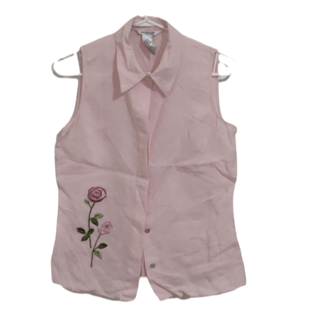 100% Irish linen sleeveless blouse, embroidery